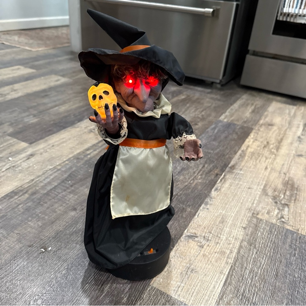 Vintage witch Animated Spooky Witch with LED Eyes and Skull Accessory
